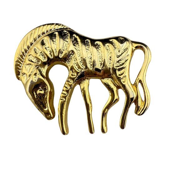 Vintage Gold-Toned Abstract Horse Brooch Pin Modern Design Elegant Animal Jewelr - Picture 1 of 5